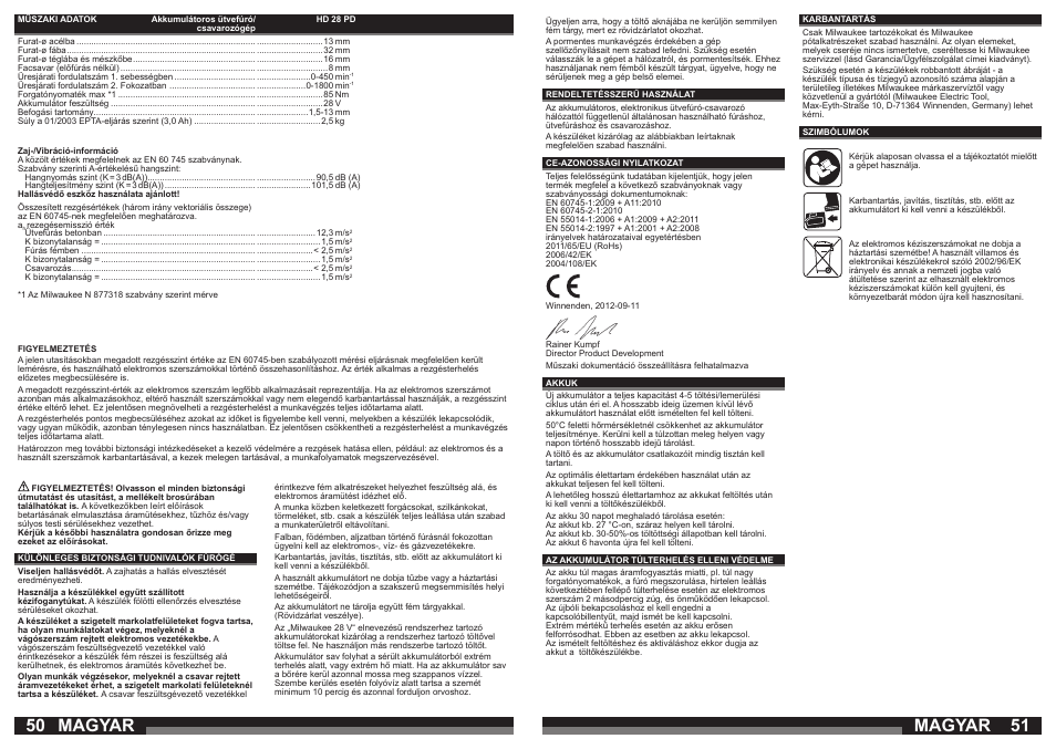 Magyar | Milwaukee HD28 PD User Manual | Page 26 / 37