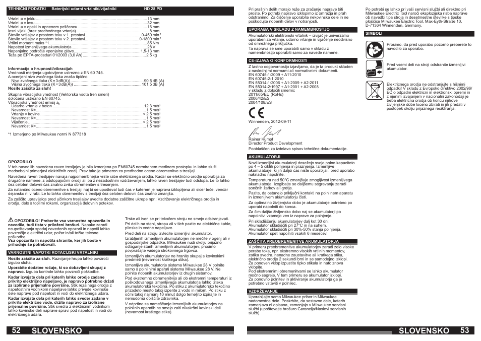 Slovensko | Milwaukee HD28 PD User Manual | Page 27 / 37