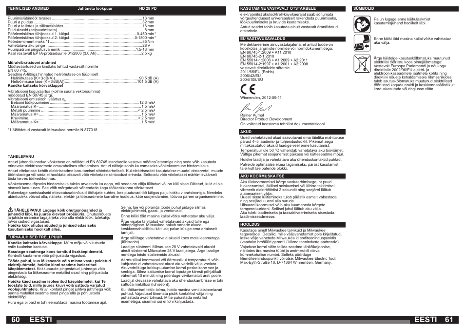 Eesti | Milwaukee HD28 PD User Manual | Page 31 / 37