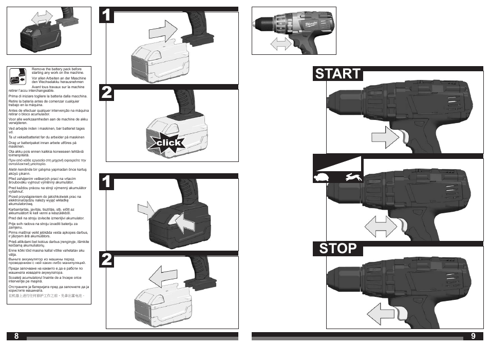 Start stop, Click | Milwaukee HD28 PD User Manual | Page 5 / 37