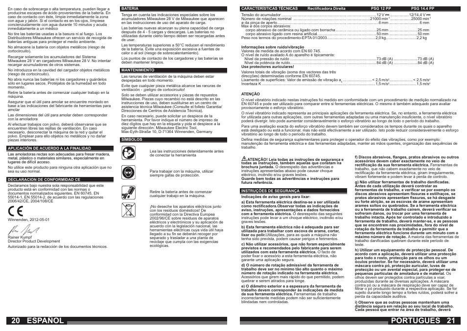 Español, Portugues | Milwaukee PSG14.4 POWER PLUS User Manual | Page 11 / 46