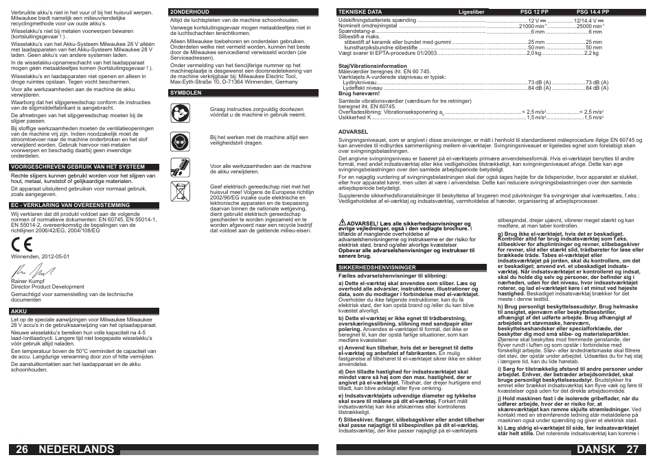 Nederlands, Dansk | Milwaukee PSG14.4 POWER PLUS User Manual | Page 14 / 46