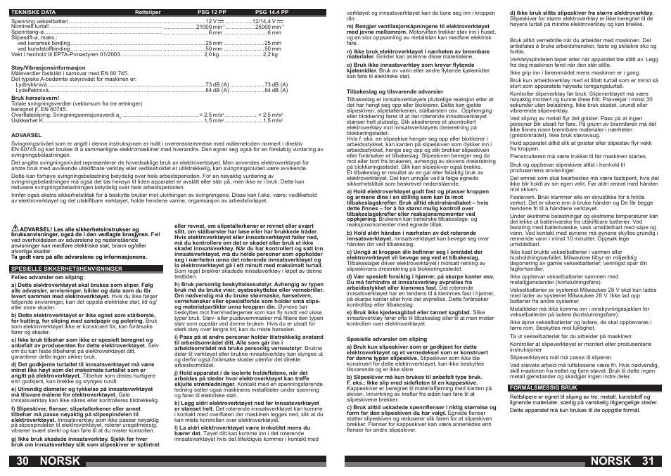 Norsk | Milwaukee PSG14.4 POWER PLUS User Manual | Page 16 / 46