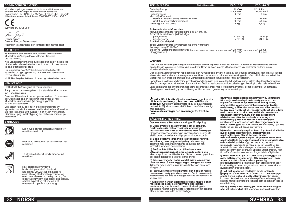 Norsk, Svenska | Milwaukee PSG14.4 POWER PLUS User Manual | Page 17 / 46