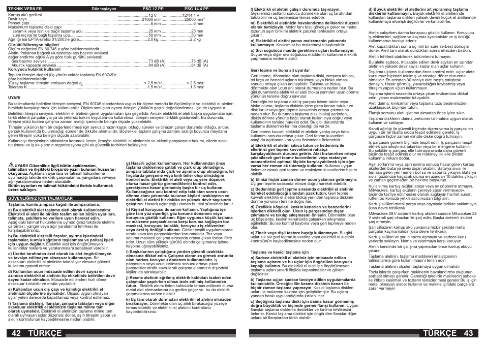 Türkçe | Milwaukee PSG14.4 POWER PLUS User Manual | Page 22 / 46