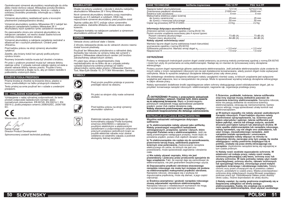 Slovensky, Polski | Milwaukee PSG14.4 POWER PLUS User Manual | Page 26 / 46