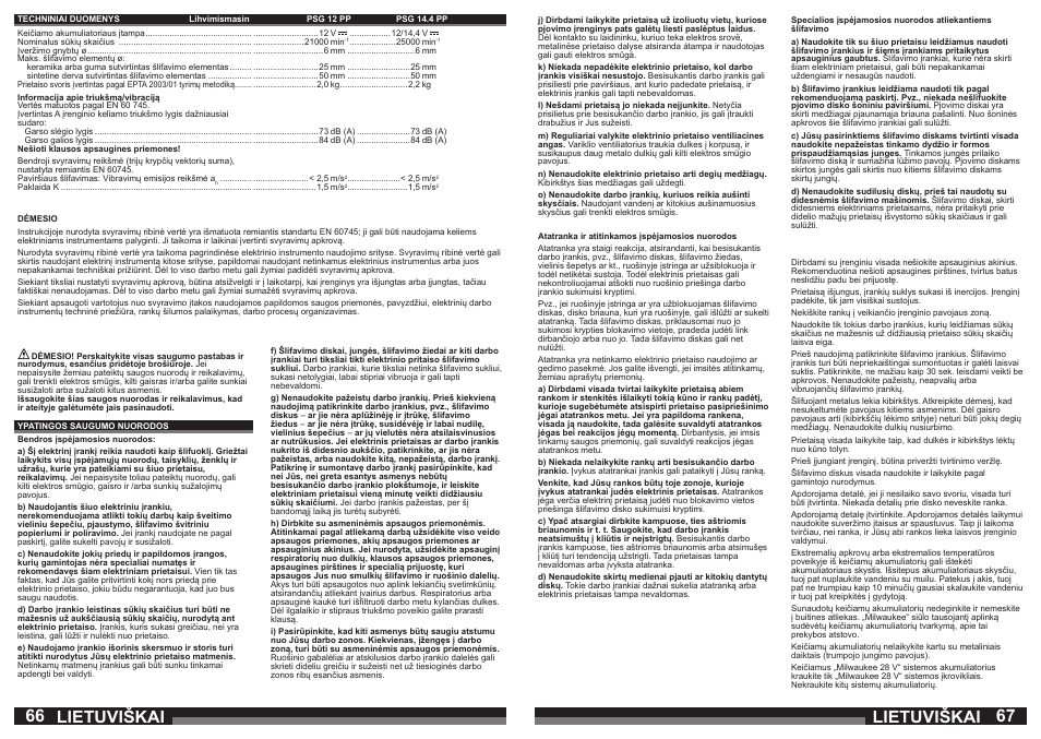 Lietuviškai | Milwaukee PSG14.4 POWER PLUS User Manual | Page 34 / 46