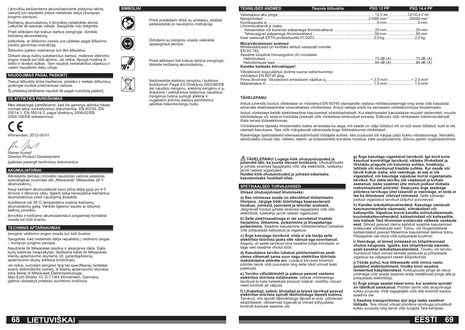 Lietuviškai, Eesti | Milwaukee PSG14.4 POWER PLUS User Manual | Page 35 / 46