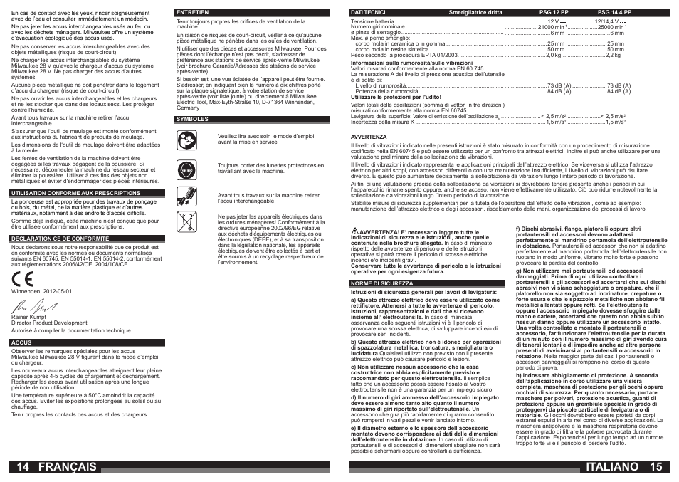 Français, Italiano | Milwaukee PSG14.4 POWER PLUS User Manual | Page 8 / 46