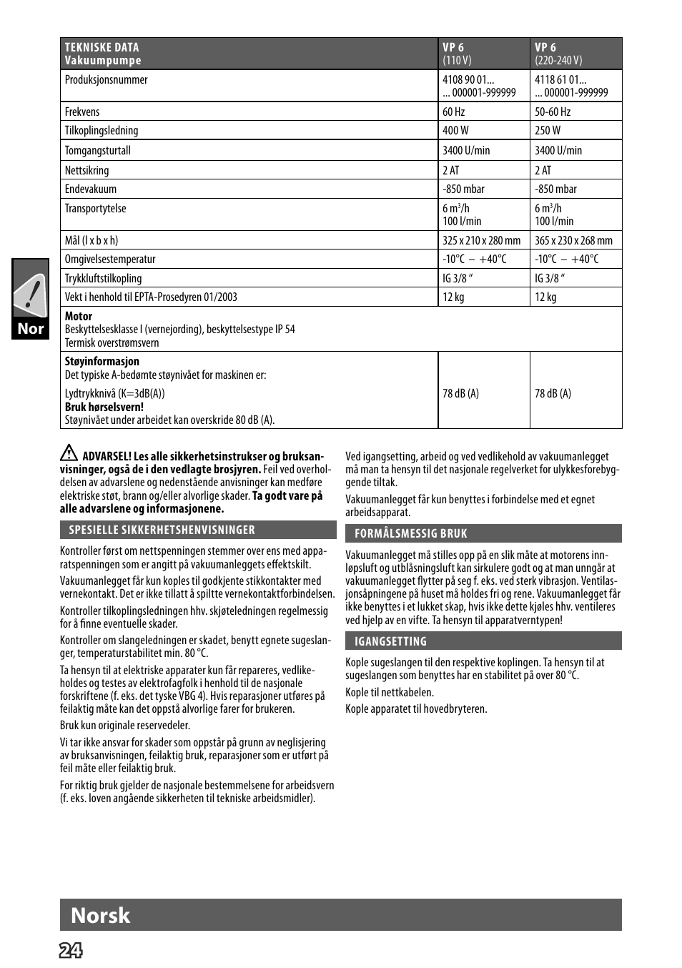 Deutsch, Norsk, Dnor | Milwaukee VP 6 User Manual | Page 26 / 44