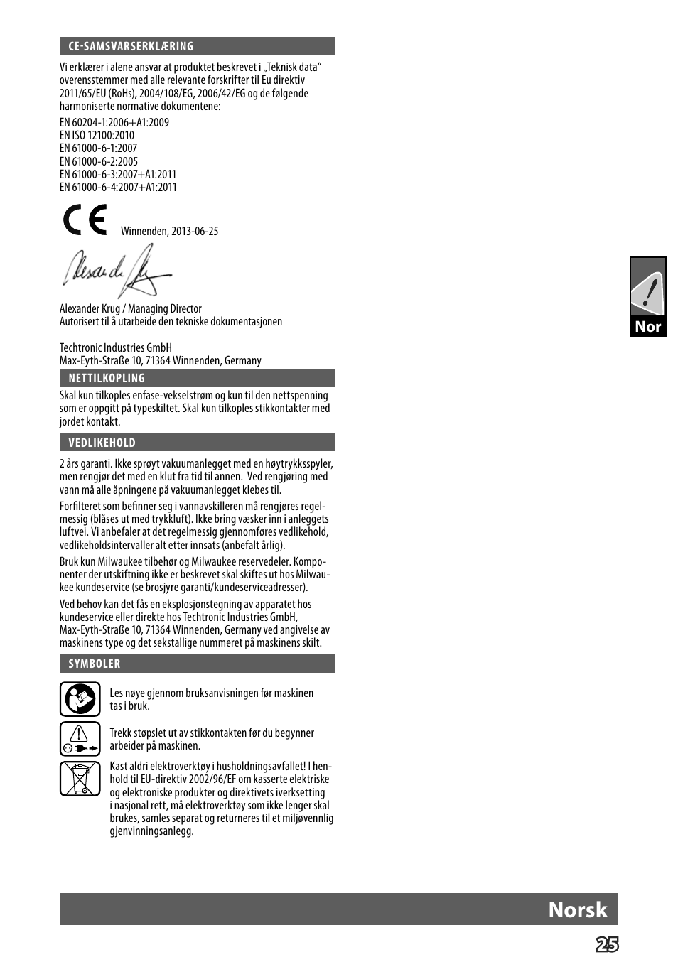 Deutsch, Norsk | Milwaukee VP 6 User Manual | Page 27 / 44