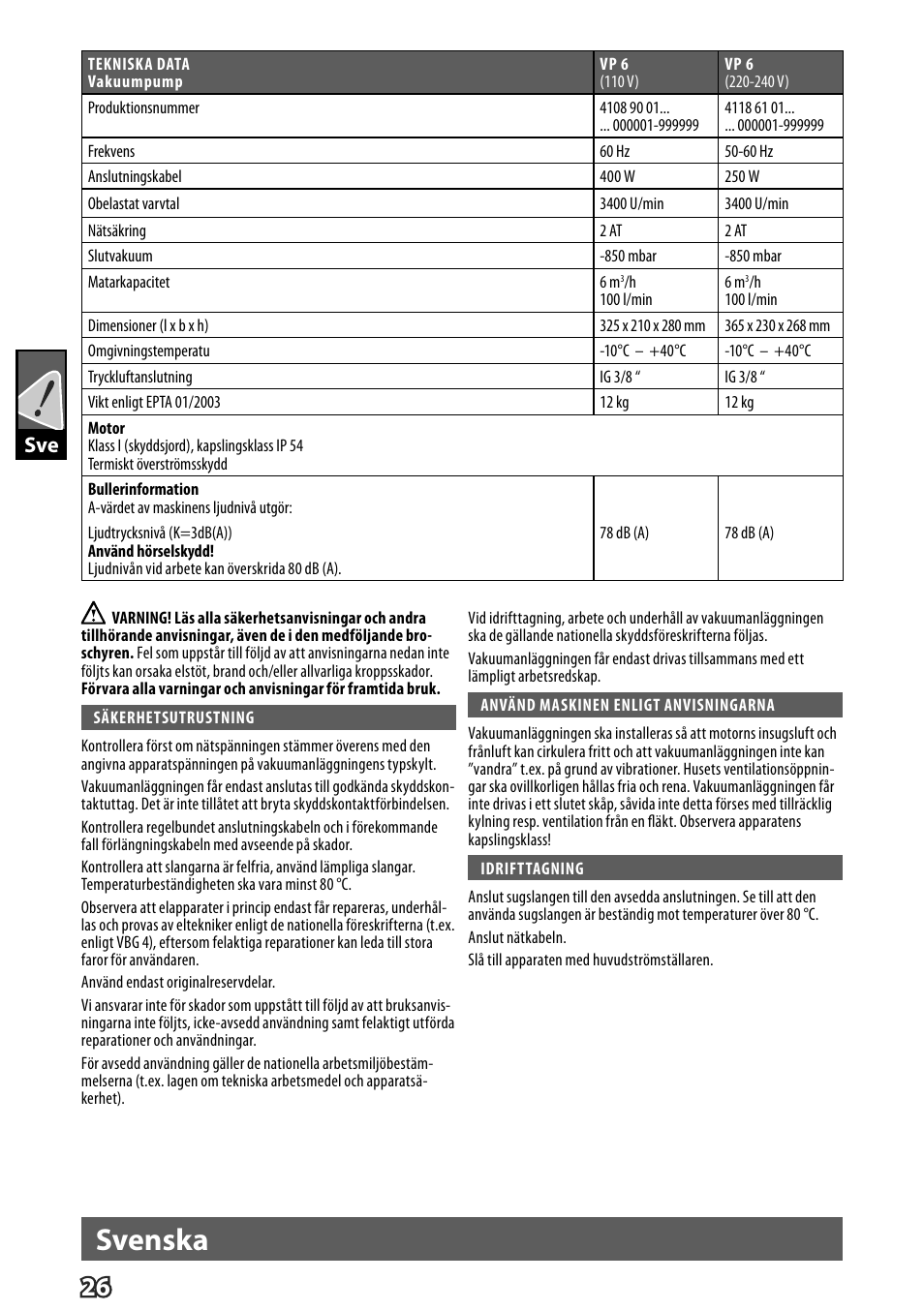 Deutsch, Svenska, Dsve | Milwaukee VP 6 User Manual | Page 28 / 44