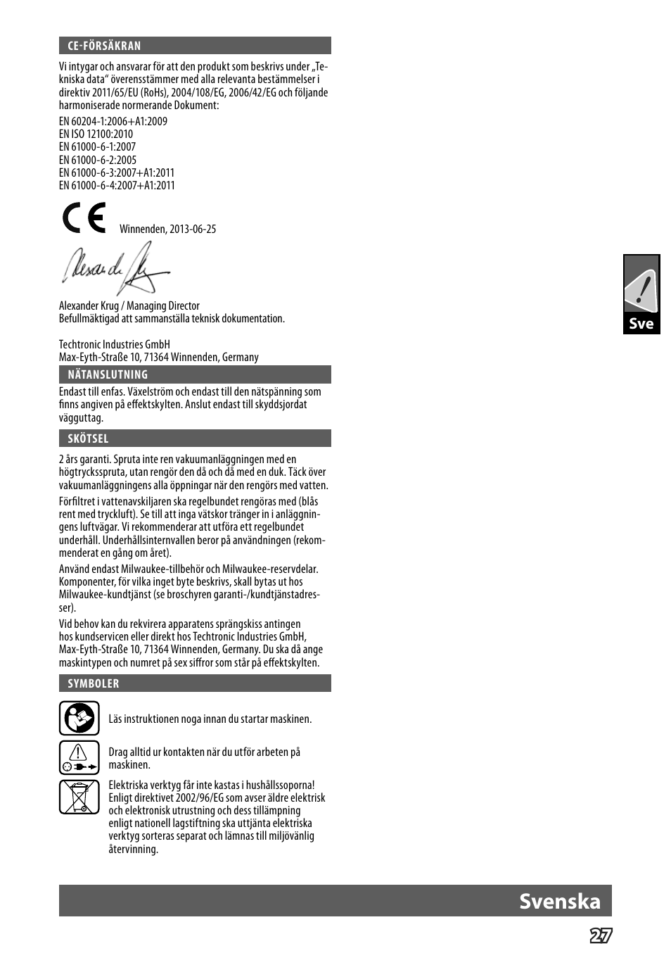 Deutsch, Svenska | Milwaukee VP 6 User Manual | Page 29 / 44