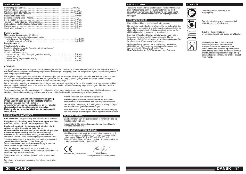 Dansk | Milwaukee 750 S User Manual | Page 16 / 37