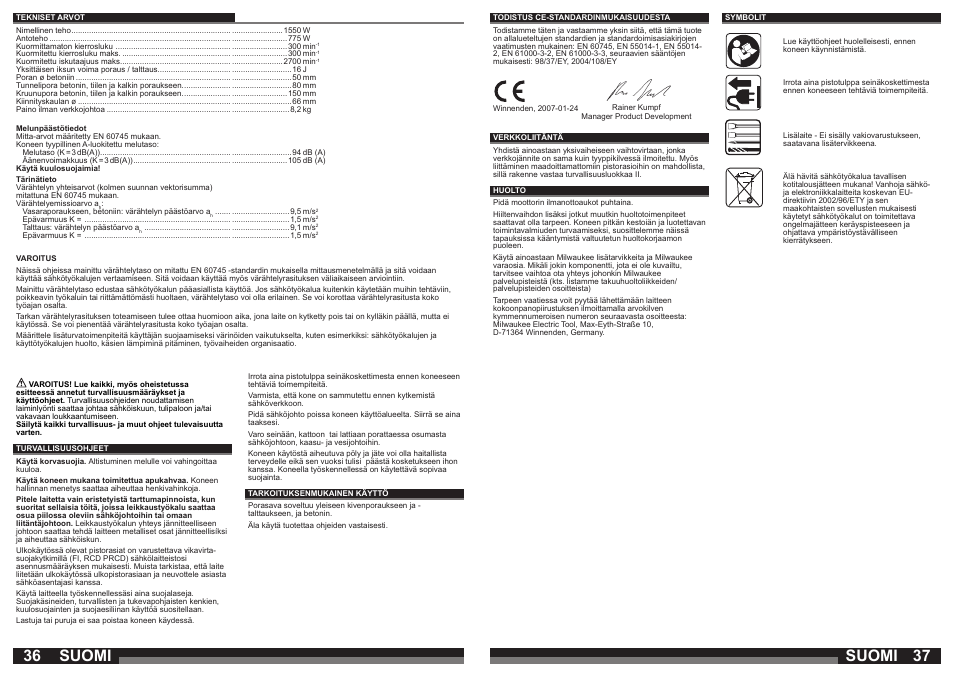 Suomi | Milwaukee 750 S User Manual | Page 19 / 37