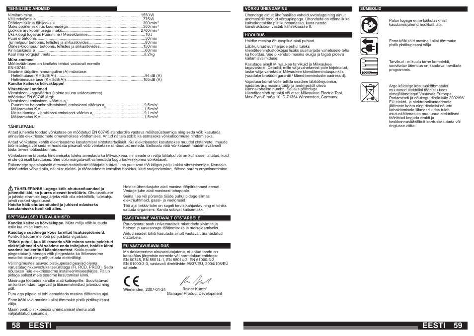 Eesti | Milwaukee 750 S User Manual | Page 30 / 37