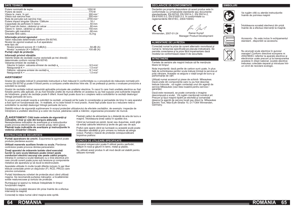 România | Milwaukee 750 S User Manual | Page 33 / 37