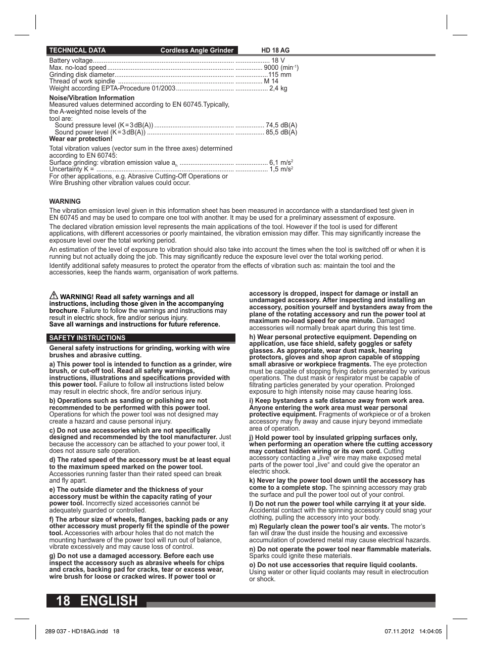 English | Milwaukee HD 18 AG User Manual | Page 18 / 100