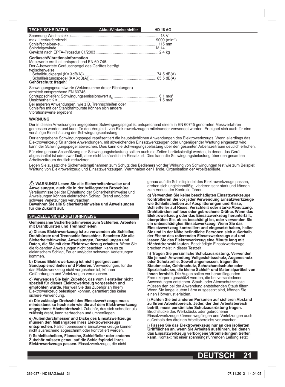 Deutsch | Milwaukee HD 18 AG User Manual | Page 21 / 100