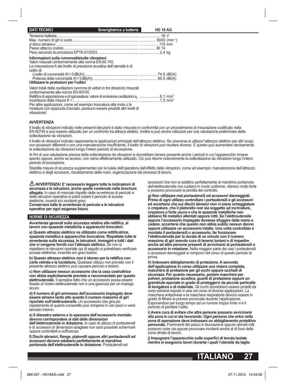 Italiano | Milwaukee HD 18 AG User Manual | Page 27 / 100