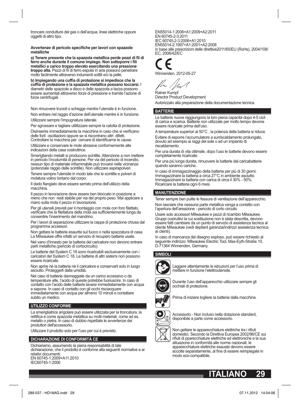 Italiano | Milwaukee HD 18 AG User Manual | Page 29 / 100