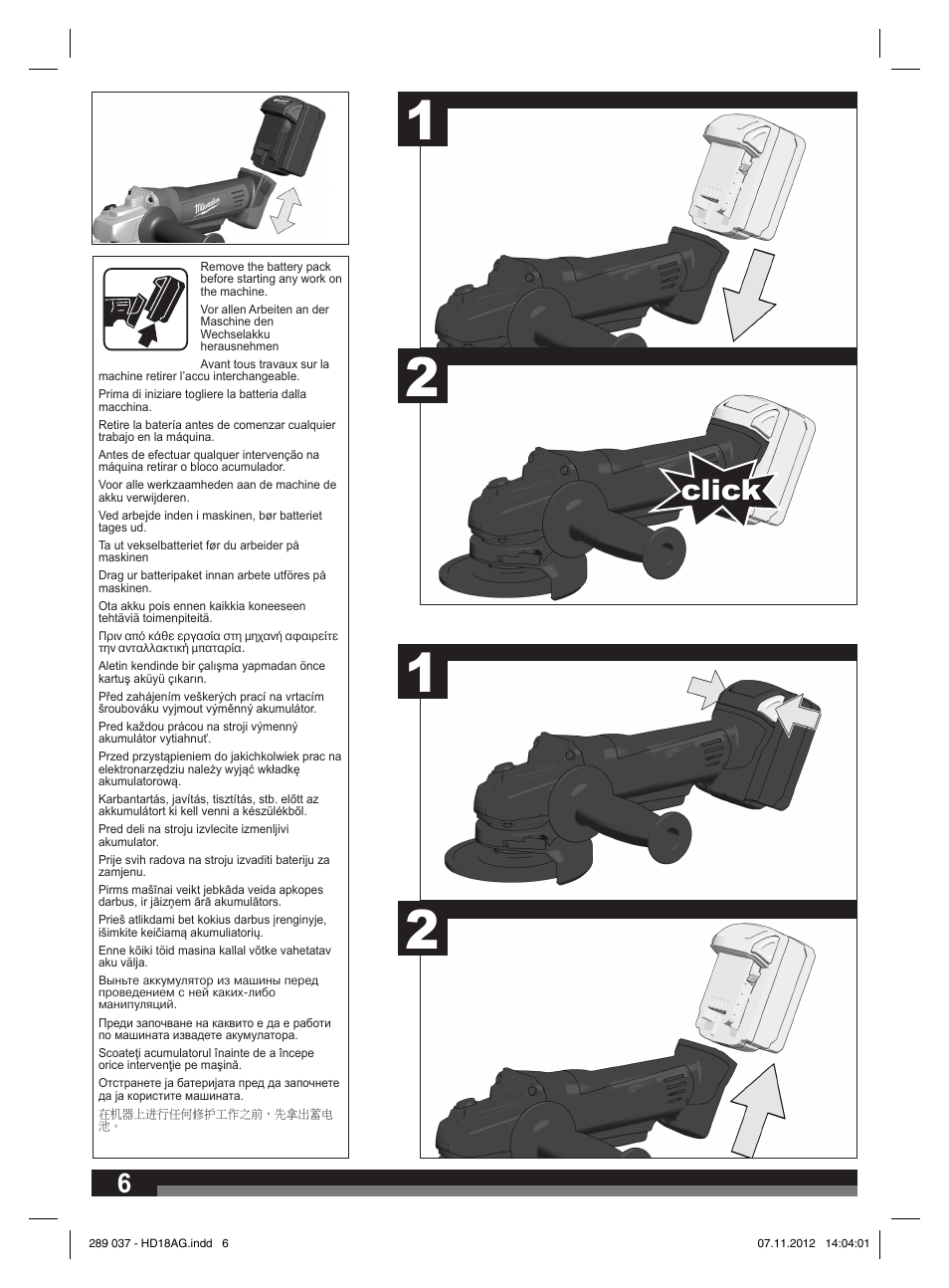 Click | Milwaukee HD 18 AG User Manual | Page 6 / 100