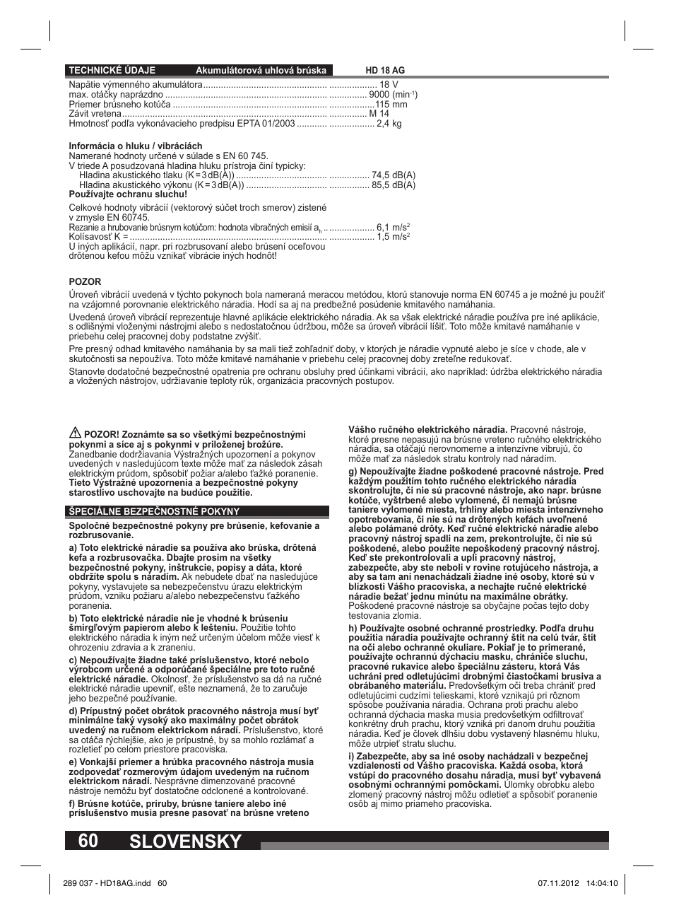 Slovensky | Milwaukee HD 18 AG User Manual | Page 60 / 100