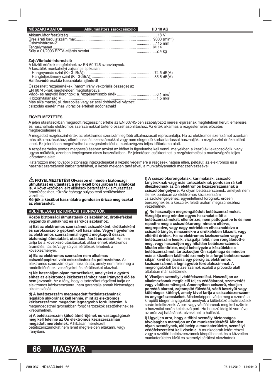 Magyar | Milwaukee HD 18 AG User Manual | Page 66 / 100