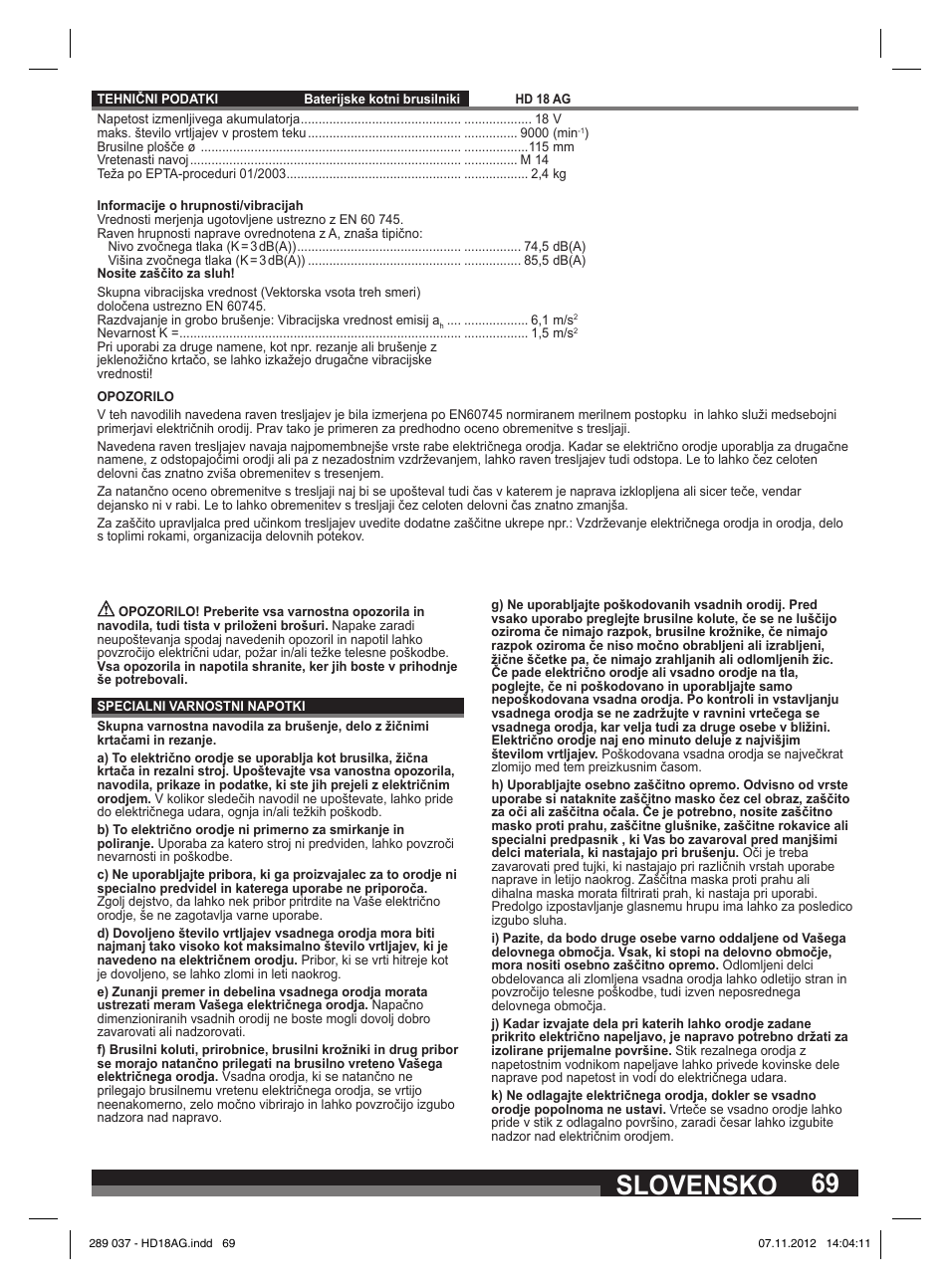 Slovensko | Milwaukee HD 18 AG User Manual | Page 69 / 100