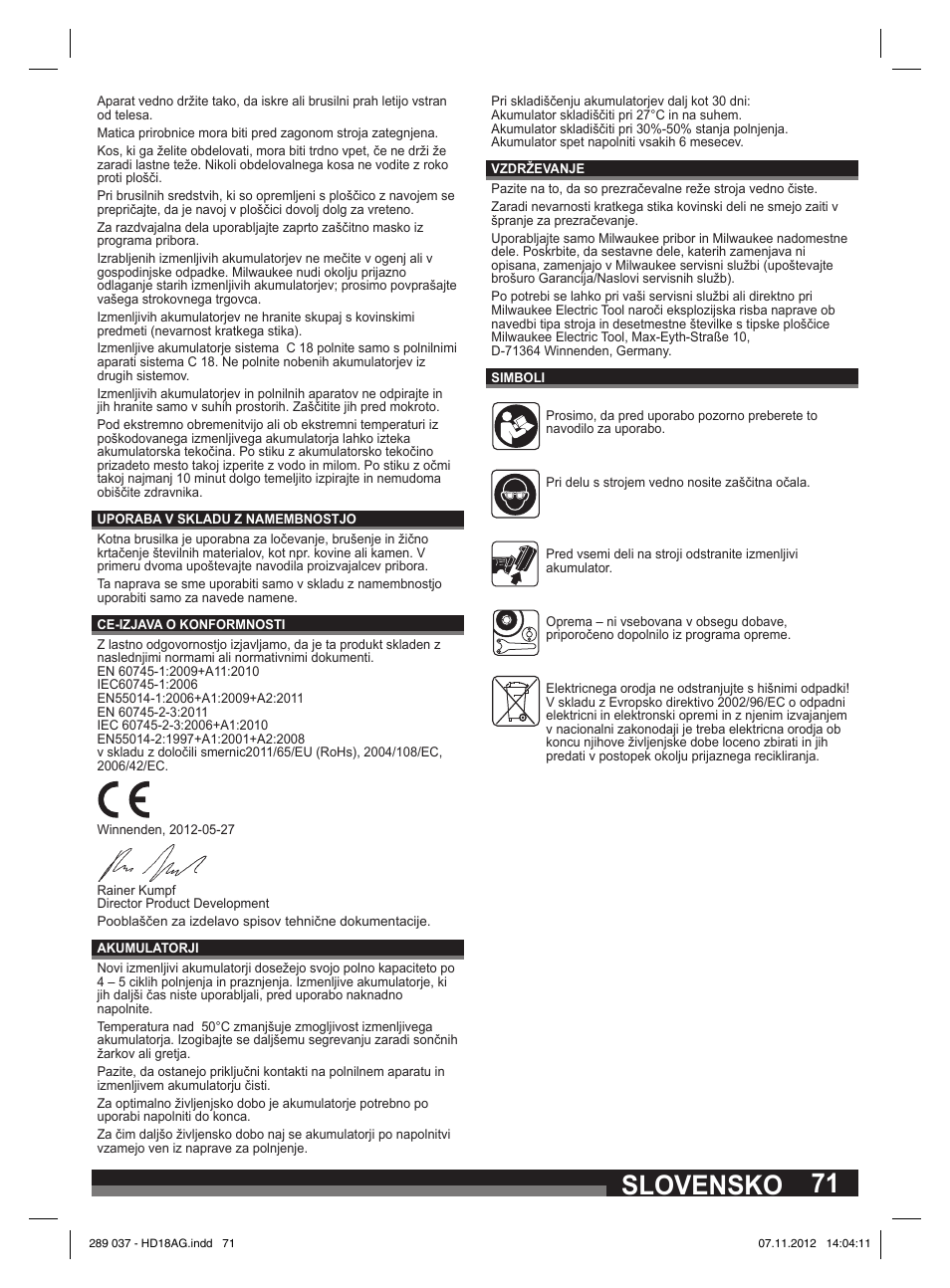 Slovensko | Milwaukee HD 18 AG User Manual | Page 71 / 100