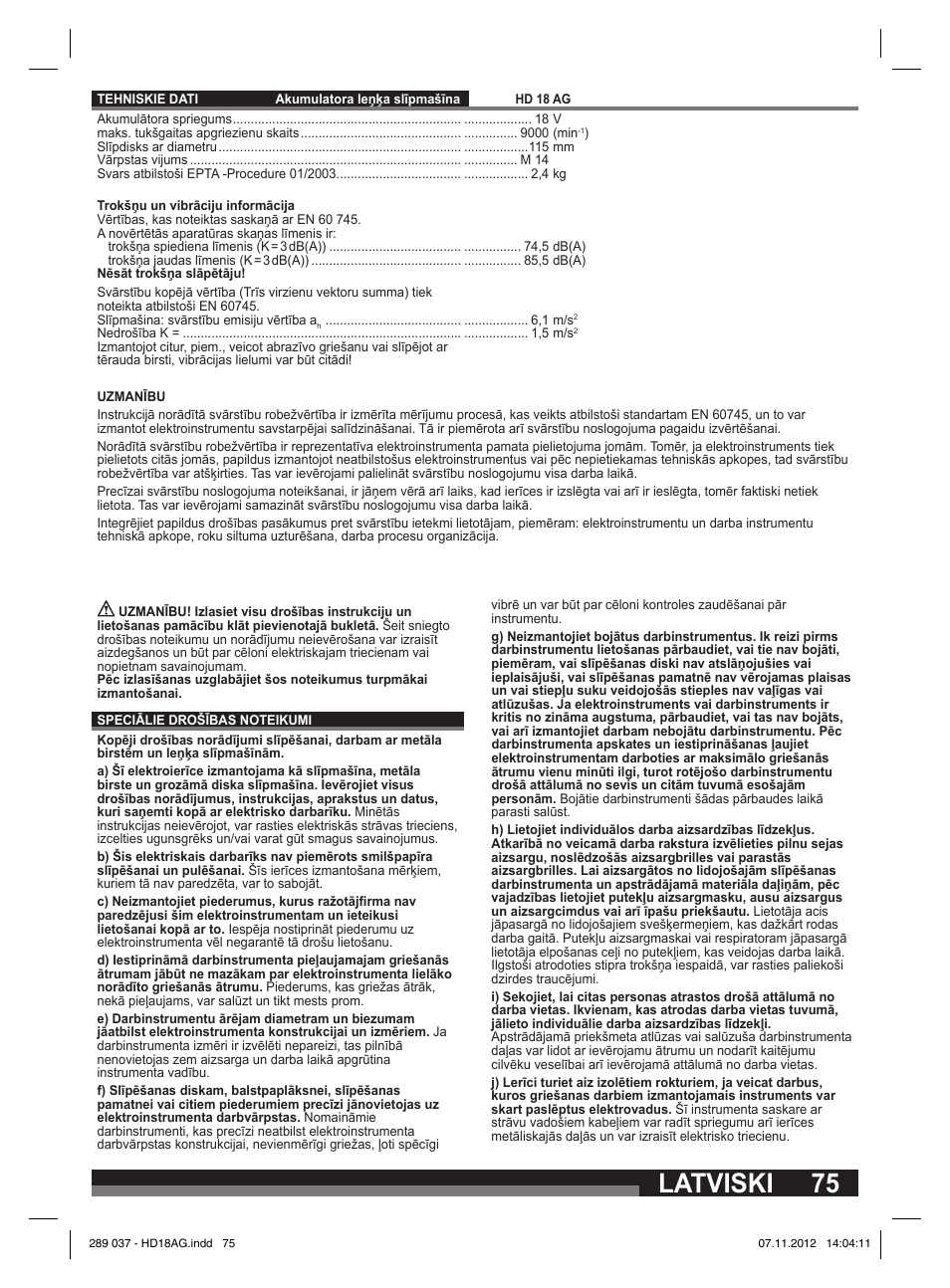 Latviski | Milwaukee HD 18 AG User Manual | Page 75 / 100