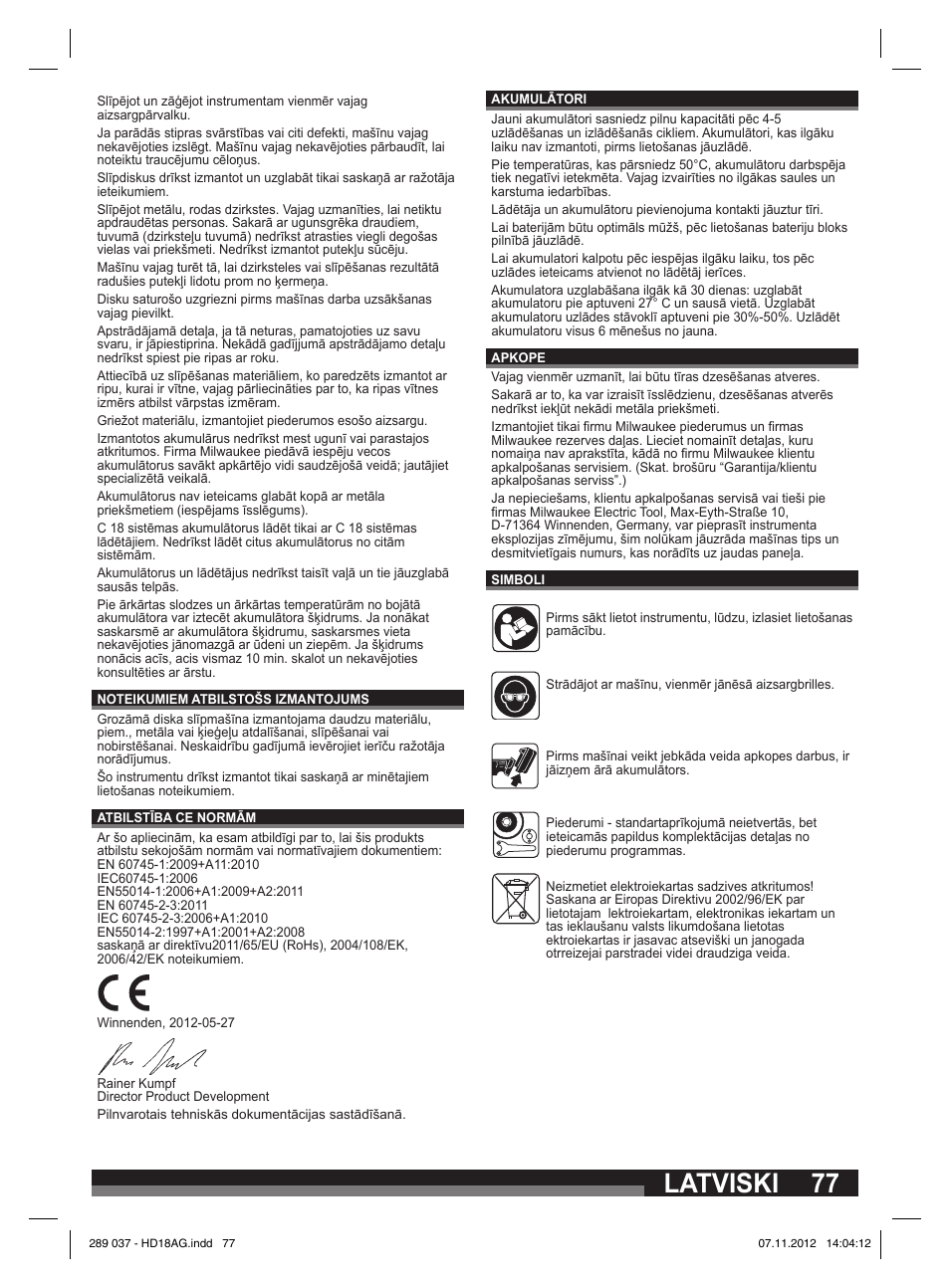 Latviski | Milwaukee HD 18 AG User Manual | Page 77 / 100