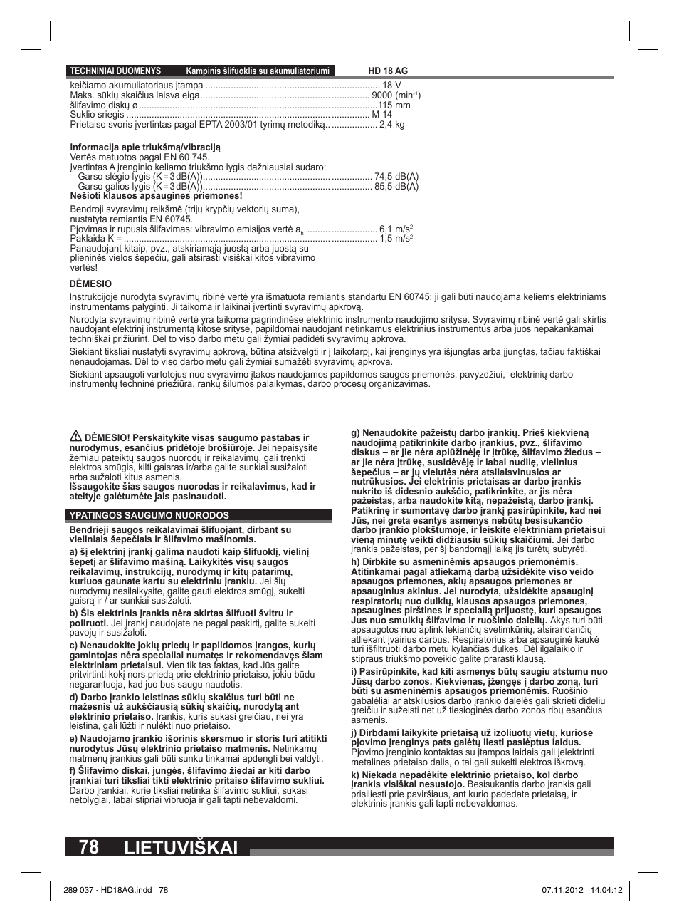 Lietuviškai | Milwaukee HD 18 AG User Manual | Page 78 / 100