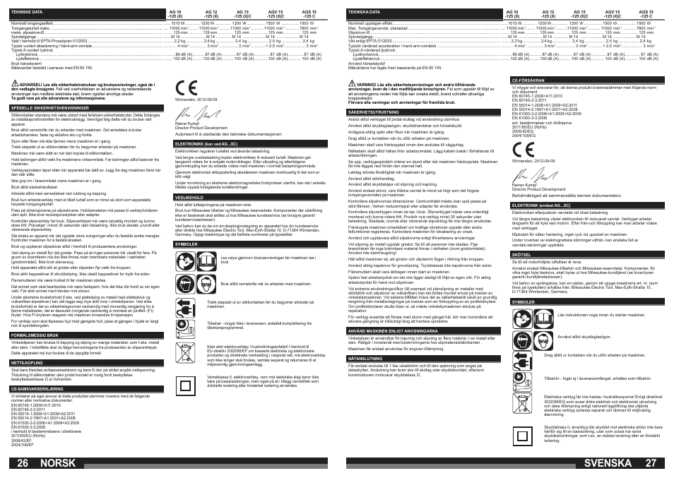 Norsk, Svenska | Milwaukee AGS 15-125 C User Manual | Page 14 / 25