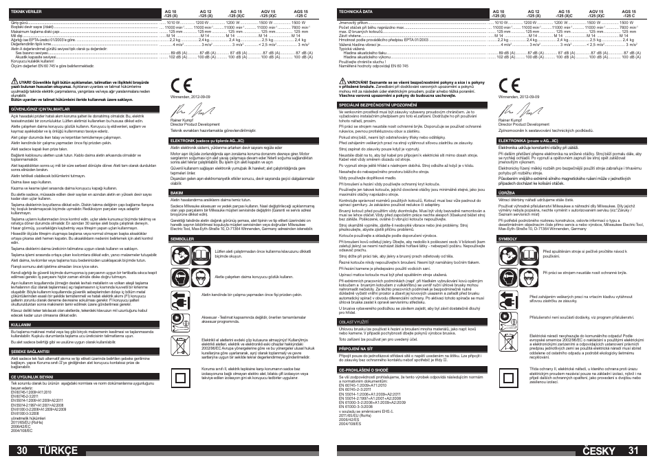 Türkçe, Česky | Milwaukee AGS 15-125 C User Manual | Page 16 / 25