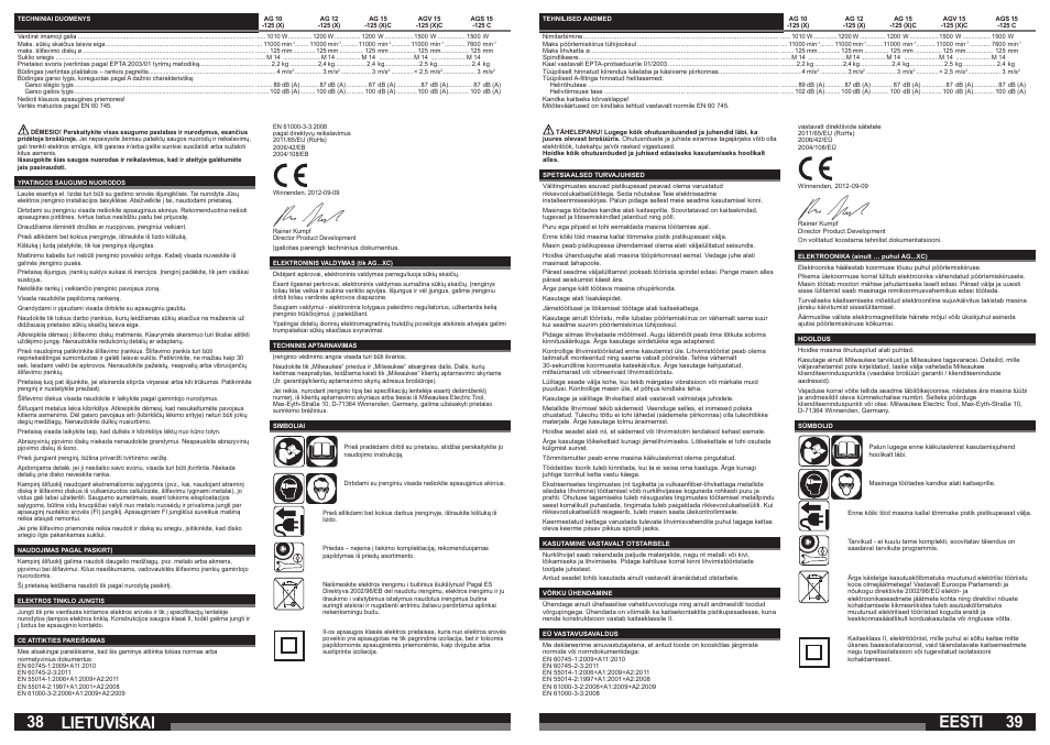 Lietuviškai, Eesti | Milwaukee AGS 15-125 C User Manual | Page 20 / 25