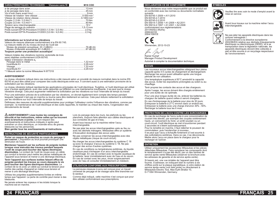 Français | Milwaukee M18 CDD User Manual | Page 13 / 38