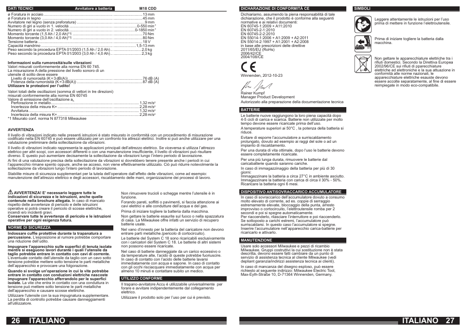 Italiano | Milwaukee M18 CDD User Manual | Page 14 / 38