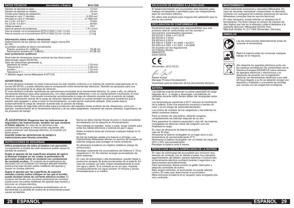 Español | Milwaukee M18 CDD User Manual | Page 15 / 38