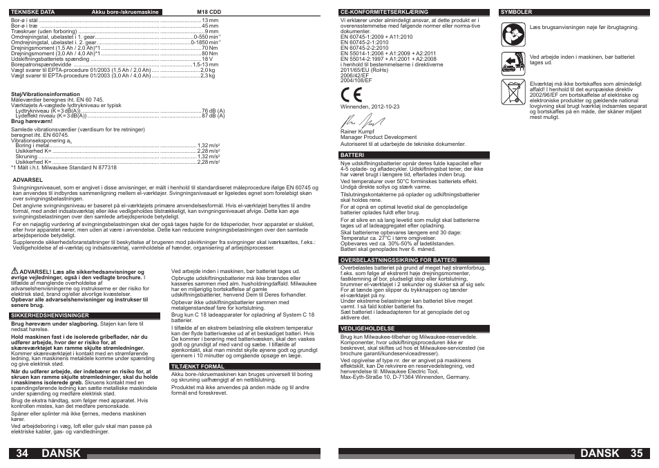 Dansk | Milwaukee M18 CDD User Manual | Page 18 / 38