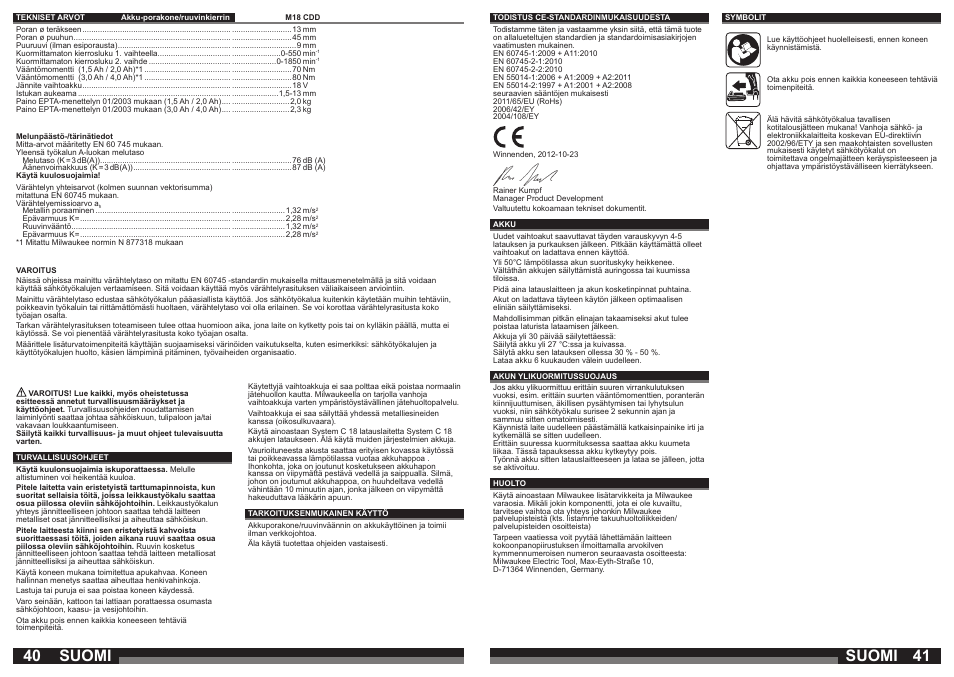 Suomi | Milwaukee M18 CDD User Manual | Page 21 / 38