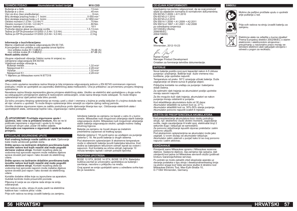 Hrvatski | Milwaukee M18 CDD User Manual | Page 29 / 38