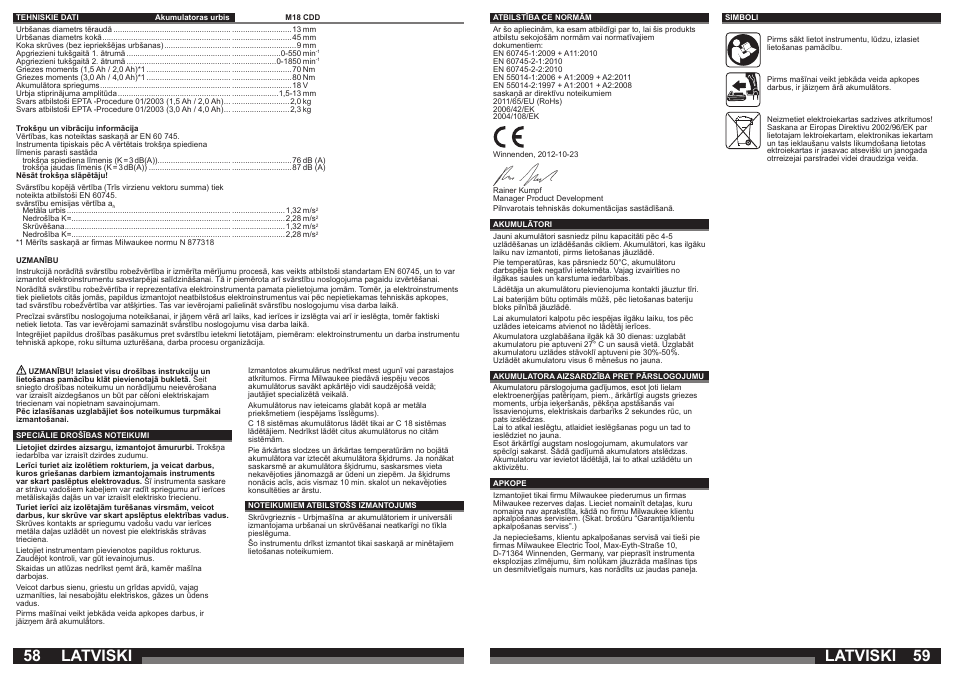 Latviski | Milwaukee M18 CDD User Manual | Page 30 / 38