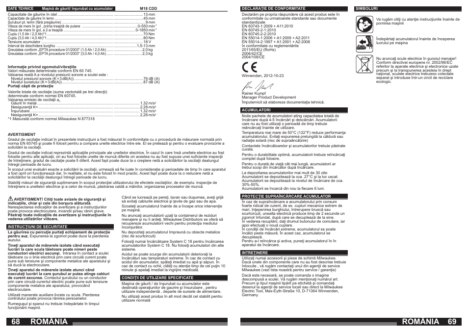 România | Milwaukee M18 CDD User Manual | Page 35 / 38