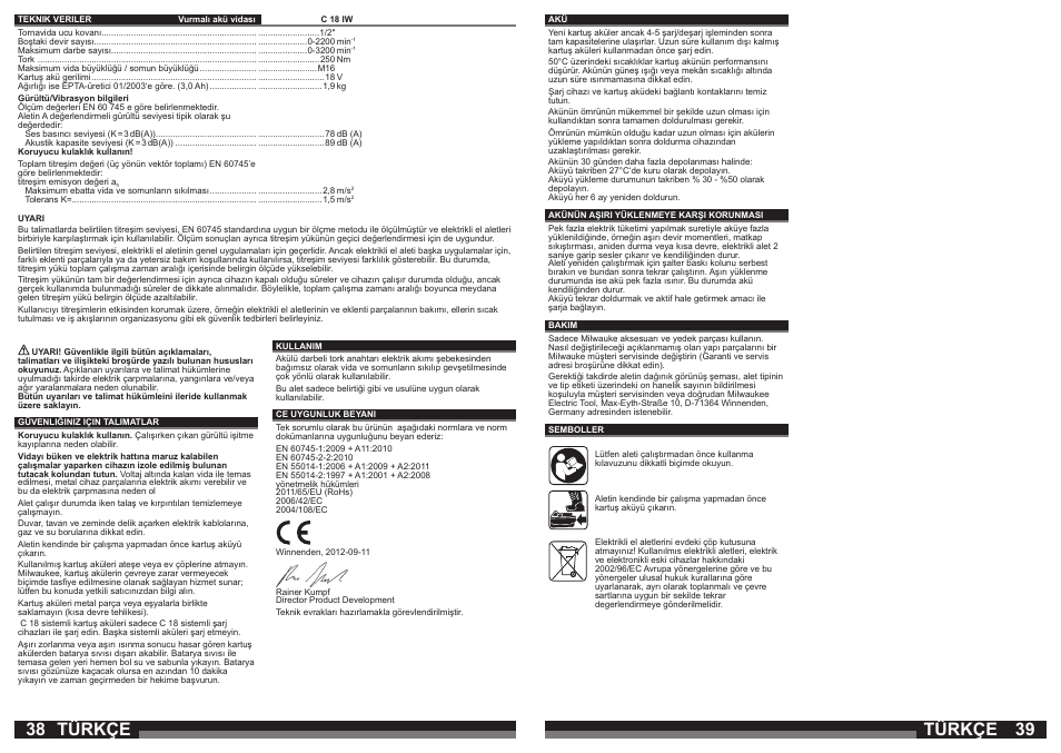 Türkçe | Milwaukee C18 IW User Manual | Page 20 / 35