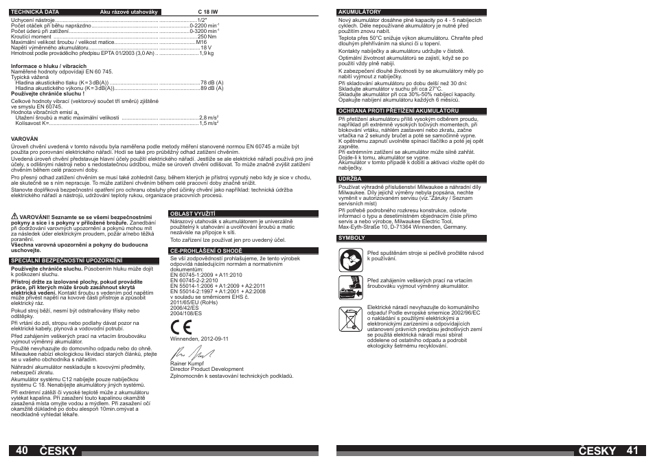 Česky | Milwaukee C18 IW User Manual | Page 21 / 35