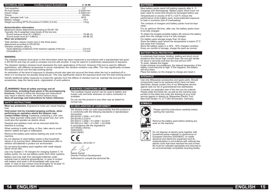 English | Milwaukee C18 IW User Manual | Page 8 / 35