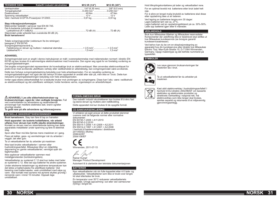 Norsk | Milwaukee M12 IR User Manual | Page 16 / 35