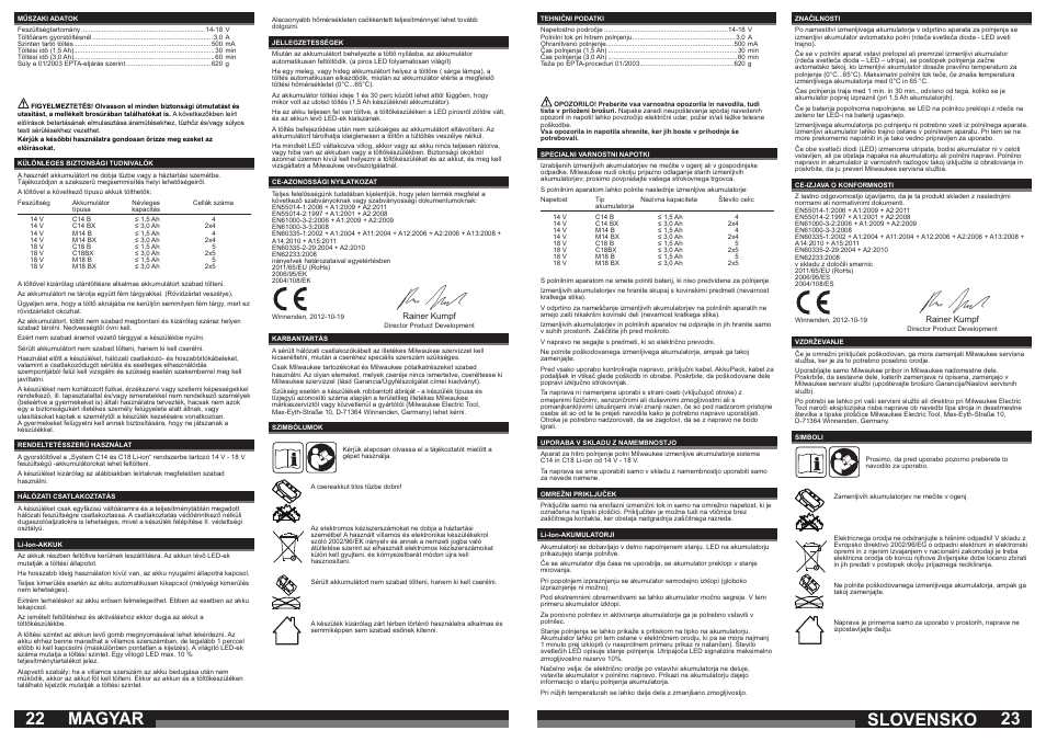 Slovensko, Magyar | Milwaukee C 1418 C User Manual | Page 12 / 19