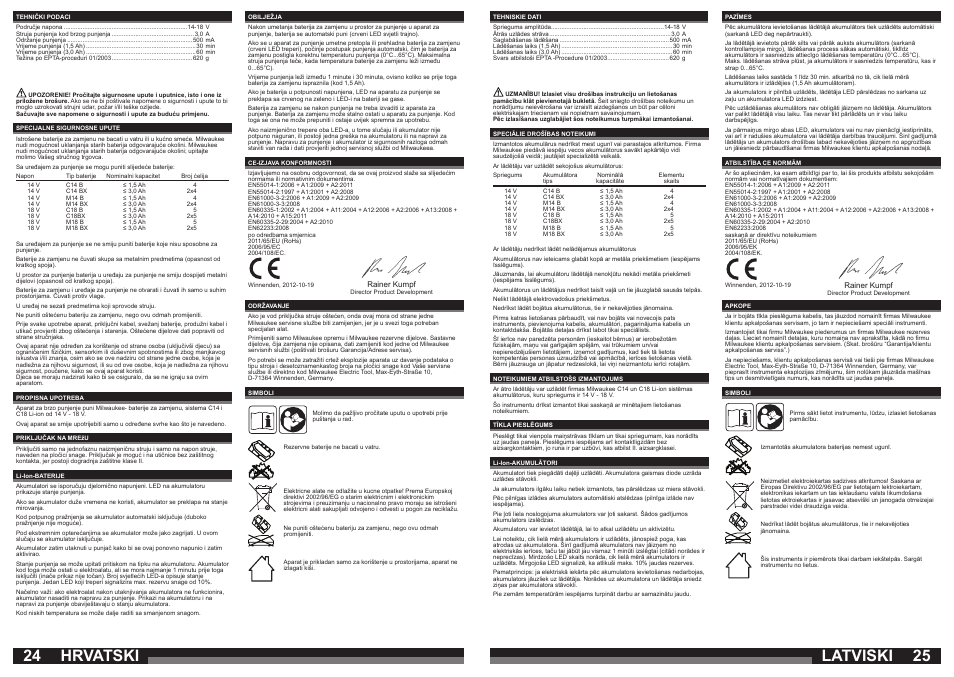 Latviski, Hrvatski | Milwaukee C 1418 C User Manual | Page 13 / 19